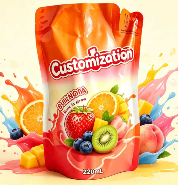 220 ml blandad fruktjuice Inbyggda halmpåsar Specialtryckta dryckesförpackningspåsar